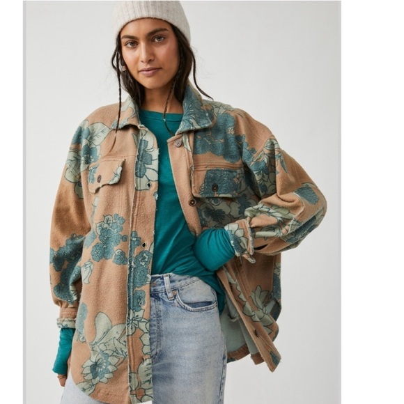 Free People Jackets & Blazers - Free People Printed Ruby Jacket in Tan Combo